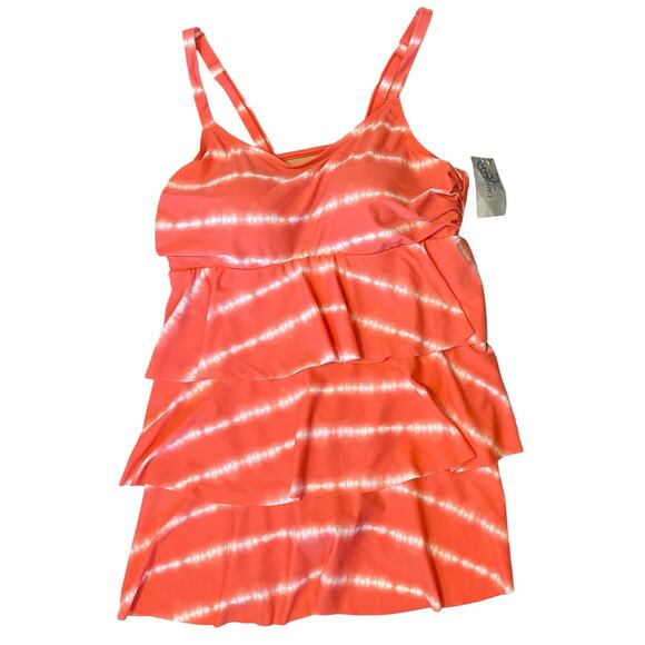 NWT Catherine's Tie Dye Tiered Swim Dress Coral Striped Plus Size 18W - Picture 2 of 12